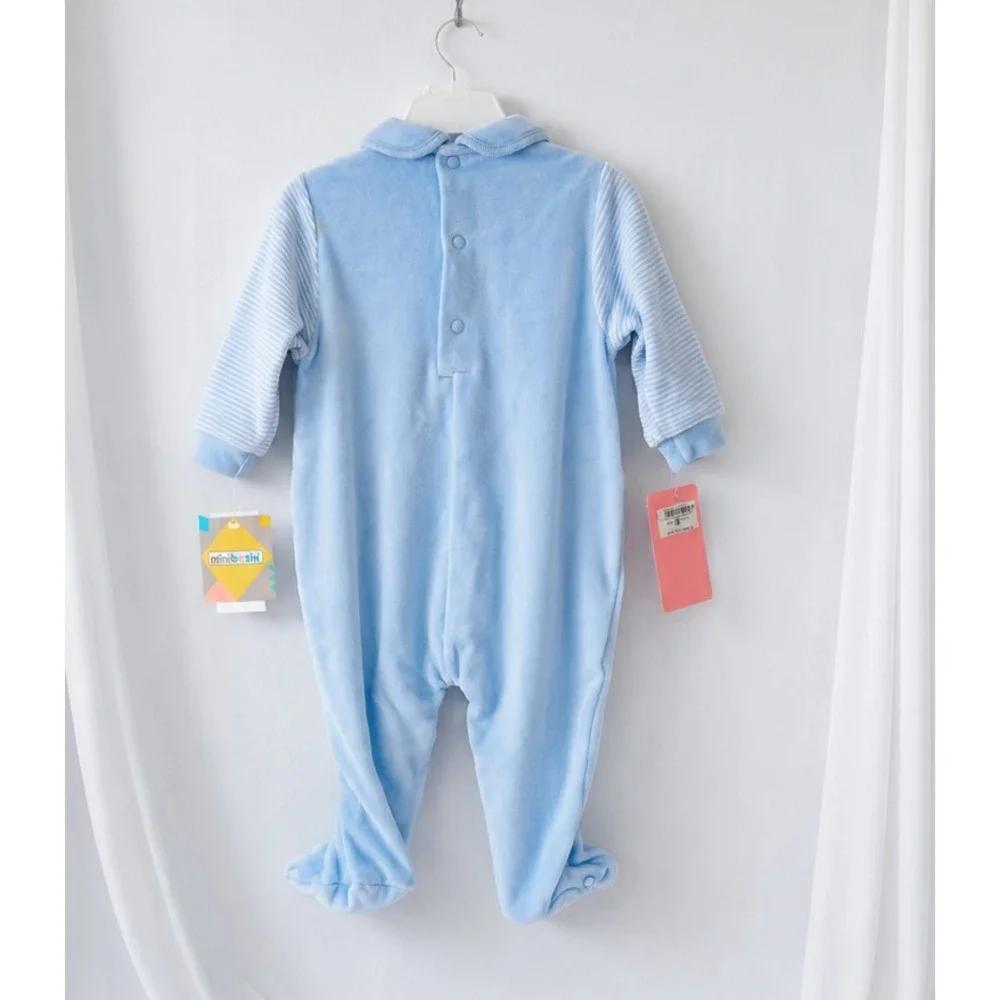 Minibasix Bear Footed Pajamas Sleeper Jumpsuit 6MO‎ Blue Nordstrom Gift Box NWT